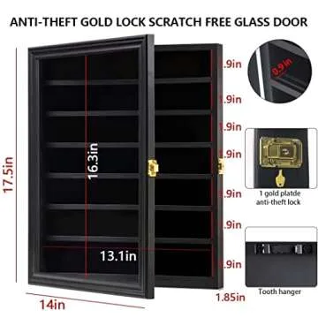 Jinchuan Knife Display Case Pocket Knife Display Stand Military Folding Knife Shadow Box Wall Cabinet with Uv Protection Acrylic Lockable, Black