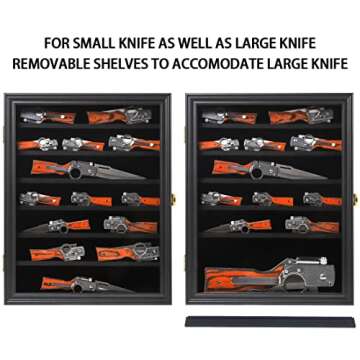 Jinchuan Knife Display Case Pocket Knife Display Stand Military Folding Knife Shadow Box Wall Cabinet with Uv Protection Acrylic Lockable, Black