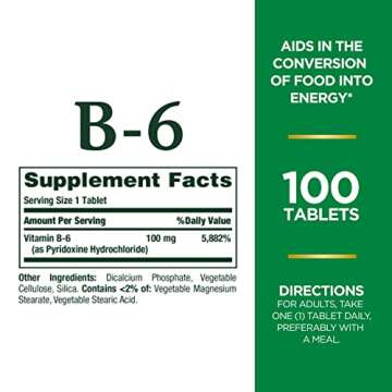 Nature's Bounty Vitamin B6, Supports Energy Metabolism and Nervous System Health, 100mg, Tablets, 10...