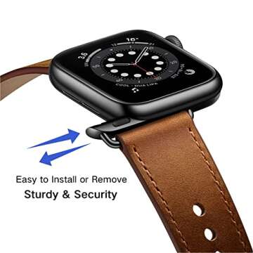 OUHENG Compatible with Apple Watch Band 49mm/46mm/45mm/44mm/42mm, Genuine Leather Bands Strap for iW...