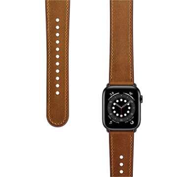 OUHENG Compatible with Apple Watch Band 49mm/46mm/45mm/44mm/42mm, Genuine Leather Bands Strap for iWatch Ultra 2/1 SE Series 10 9 8 7 6 5 4 3 2 1 (Retro Brown/Black)