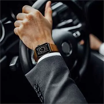 OUHENG Compatible with Apple Watch Band 49mm/46mm/45mm/44mm/42mm, Genuine Leather Bands Strap for iWatch Ultra 2/1 SE Series 10 9 8 7 6 5 4 3 2 1 (Retro Brown/Black)