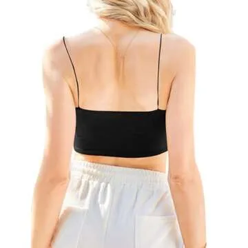 Avanova Women's Asymmetrical Hem Crop Top Seam Front Spaghetti Strap Camisole Black 15 X-Large