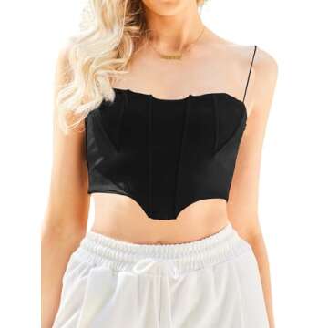 Avanova Women's Asymmetrical Hem Crop Top Seam Front Spaghetti Strap Camisole Black 15 X-Large