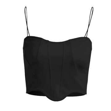Avanova Women's Asymmetrical Hem Crop Top Seam Front Spaghetti Strap Camisole Black 15 X-Large