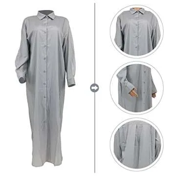 Mozgalz Women Solid Slit Long Sleeve Button Down Maxi Shirt Dress Collared Neck Ruched Dresses White