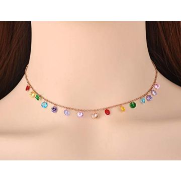 Lokaerlry Colorful CZ Crystal Rainbow Choker Necklace