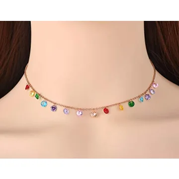 Lokaerlry Colorful CZ Crystal Rainbow Choker Necklace