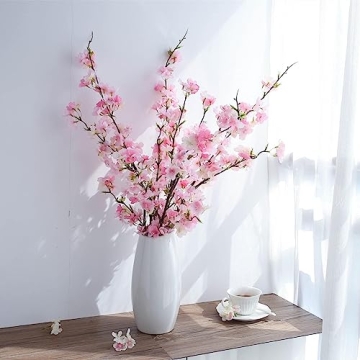 YIBELAAT Artificial Flowers Cherry Blossom Branches Fake Flowers, Cherry Blossom Decor Pink Cherry Blossom Flowers Artificial Tree 40 inches 4PCS for Home Dining Decor Floor vase