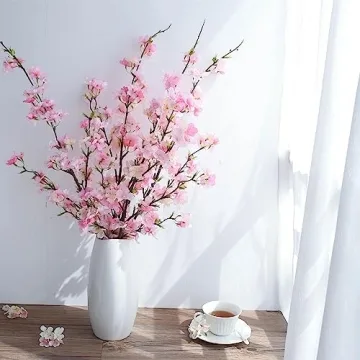 YIBELAAT Artificial Flowers Cherry Blossom Branches Fake Flowers, Cherry Blossom Decor Pink Cherry Blossom Flowers Artificial Tree 40 inches 4PCS for Home Dining Decor Floor vase