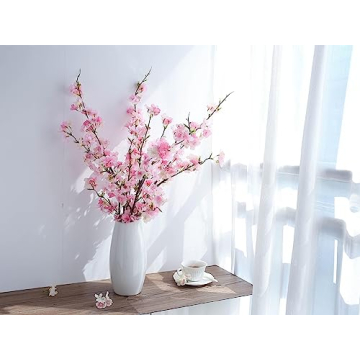 YIBELAAT Artificial Flowers Cherry Blossom Branches Fake Flowers, Cherry Blossom Decor Pink Cherry Blossom Flowers Artificial Tree 40 inches 4PCS for Home Dining Decor Floor vase