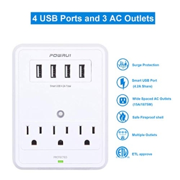 POWRUI Multi Wall Outlet Adapter Surge Protector with USB Ports