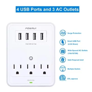 POWRUI Multi Wall Outlet Adapter Surge Protector with USB Ports