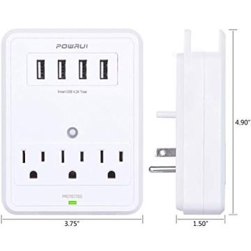 POWRUI Multi Wall Outlet Adapter Surge Protector with USB Ports