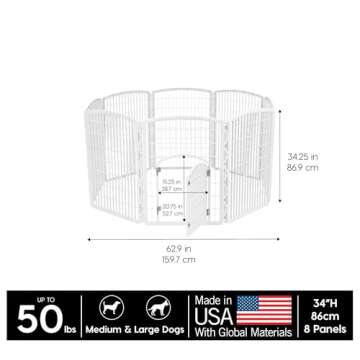 IRIS USA Dog Playpen, 8-Panel 34" Pet Playpen with Door, Puppy Playpen, Indoor/Outdoor Dog Pen, 63 x...