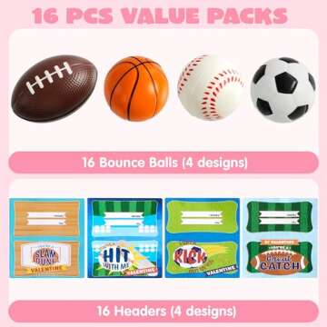 JOYIN 16 Pcs Valentines Day Mini Sports Stress Ball with Valentine Gift Cards, Squeeze Foam Balls fo...