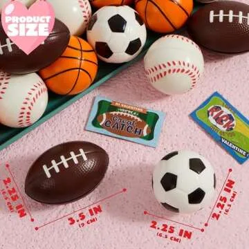 JOYIN 16 Pcs Valentines Day Mini Sports Stress Ball with Valentine Gift Cards, Squeeze Foam Balls for Classroom Exchange Prizes, Stress Relief, Anxiety Relief, Valentine Party Favor Toys