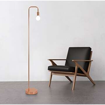 LA JOLIE MUSE Floor Lamp for Living Room - Industrial Rose Gold Metal Arched Standing Lamp, Includes 4W Led Light Bulb, Modern Bedroom Decor