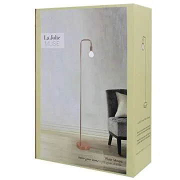 LA JOLIE MUSE Floor Lamp for Living Room - Industrial Rose Gold Metal Arched Standing Lamp, Includes 4W Led Light Bulb, Modern Bedroom Decor