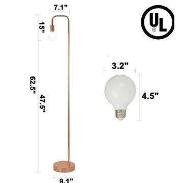 LA JOLIE MUSE Floor Lamp for Living Room - Industrial Rose Gold Metal Arched Standing Lamp, Includes 4W Led Light Bulb, Modern Bedroom Decor