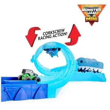 Monster Jam, Mini Megalodon Race and Chomp Playset with 2 Monster Jam Mini Trucks, 1:87 Scale, Kids Toys for Boys and Girls Ages 4-6+