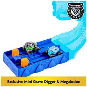 Monster Jam, Mini Megalodon Race and Chomp Playset with 2 Monster Jam Mini Trucks, 1:87 Scale, Kids Toys for Boys and Girls Ages 4-6+