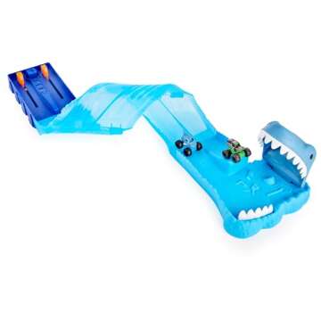 Monster Jam, Mini Megalodon Race and Chomp Playset with 2 Monster Jam Mini Trucks, 1:87 Scale, Kids Toys for Boys and Girls Ages 4-6+