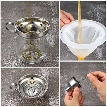 Gejoy 12 Pcs Metal Canning Funnels Set Wide Mouth Mason Jar Funnels for Filling Stainless Steel Kitchen Filter with Strainer Mesh Filter Brushes and Adhesive Hooks, Silver