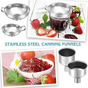 Gejoy 12 Pcs Metal Canning Funnels Set Wide Mouth Mason Jar Funnels for Filling Stainless Steel Kitchen Filter with Strainer Mesh Filter Brushes and Adhesive Hooks, Silver
