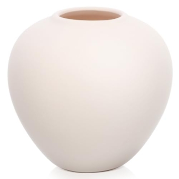 ORFOFE Ceramic Vase, Beige, Vintage, Modern, Round, 4.72x4.72x1 inches, Durable, Holds Water, Home D...
