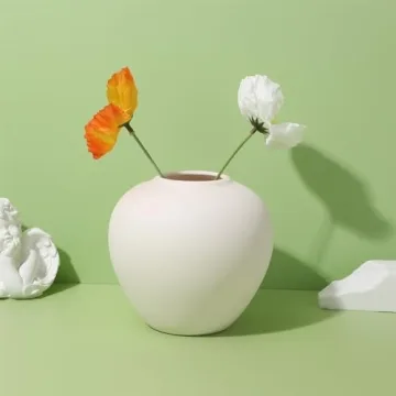 ORFOFE Ceramic Vase, Beige, Vintage, Modern, Round, 4.72x4.72x1 inches, Durable, Holds Water, Home Decoration, Plant Container