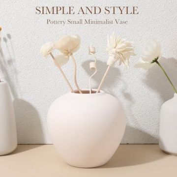 ORFOFE Ceramic Vase, Beige, Vintage, Modern, Round, 4.72x4.72x1 inches, Durable, Holds Water, Home Decoration, Plant Container