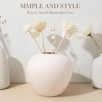 ORFOFE Ceramic Vase, Beige, Vintage, Modern, Round, 4.72x4.72x1 inches, Durable, Holds Water, Home Decoration, Plant Container
