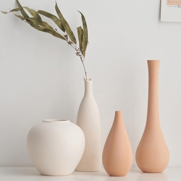 ORFOFE Ceramic Vase, Beige, Vintage, Modern, Round, 4.72x4.72x1 inches, Durable, Holds Water, Home Decoration, Plant Container