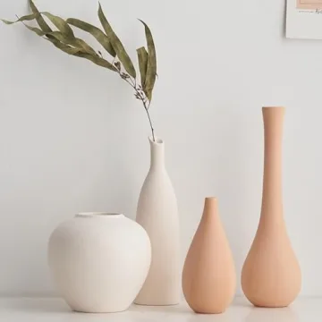 ORFOFE Ceramic Vase, Beige, Vintage, Modern, Round, 4.72x4.72x1 inches, Durable, Holds Water, Home Decoration, Plant Container