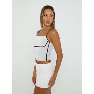 Trendy Queen Womens Camisole Tube Tops with Adjustable Spaghetti Strap Cute Summer Going Out Crop Tops 2024 White L