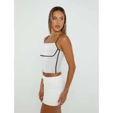Trendy Queen Womens Camisole Tube Tops with Adjustable Spaghetti Strap Cute Summer Going Out Crop Tops 2024 White L