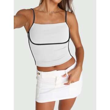 Trendy Queen Womens Camisole Tube Tops with Adjustable Spaghetti Strap Cute Summer Going Out Crop Tops 2024 White L