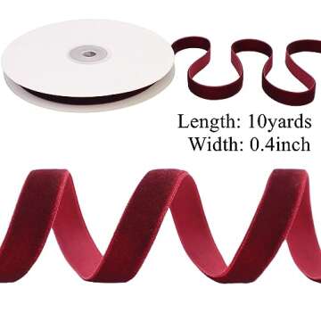 10 Yards Velvet Ribbon Burgundy Velvet Fabric Ribbon Trim Single Face Spool Satin Velvet Ribbon for Gift Wrapping Bow Making Christmas Decoration