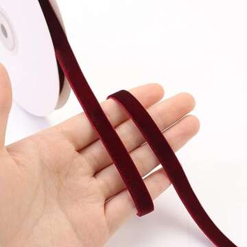 10 Yards Velvet Ribbon Burgundy Velvet Fabric Ribbon Trim Single Face Spool Satin Velvet Ribbon for Gift Wrapping Bow Making Christmas Decoration