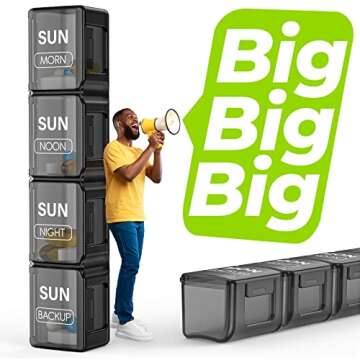 AUVON Extra Large Weekly Pill Organizer 4 Times a Day, 7 Day Pill Box, Daily Pill Case with 28 Compartments, Large Enough to Hold The Large Fish Oils, Vitamins, Supplements and Medication