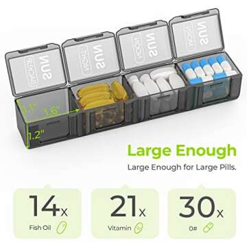AUVON Extra Large Weekly Pill Organizer 4 Times a Day, 7 Day Pill Box, Daily Pill Case with 28 Compartments, Large Enough to Hold The Large Fish Oils, Vitamins, Supplements and Medication