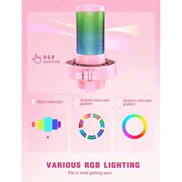 FIFINE RGB USB Streaming Gaming Microphone, Cute Pink Condenser Mic for PCs