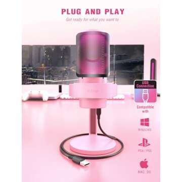 FIFINE USB Streaming Pink Microphone for Gaming & YouTube