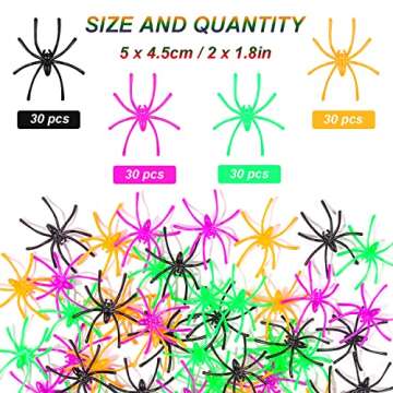 JIALWEN 120 Pieces Halloween Realistic Plastic Spiders 4 Colors Small Spider Toys Black Fake Spiders...