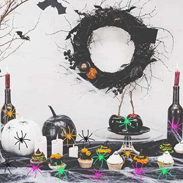 JIALWEN 120 Pieces Halloween Realistic Plastic Spiders 4 Colors Small Spider Toys Black Fake Spiders Prank Props for Halloween Home and Party Decorations