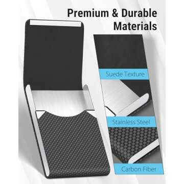 MaxGear Business Card Holder, PU Leather & Stainless Steel Business Card Case for Men or Women, Slim Name Cards Holder RFID Blocking Credit Cards Carrier with Magnetic Closure, Black Carbon