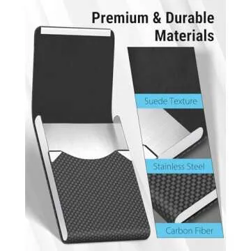 MaxGear Business Card Holder, PU Leather & Stainless Steel Business Card Case for Men or Women, Slim Name Cards Holder RFID Blocking Credit Cards Carrier with Magnetic Closure, Black Carbon
