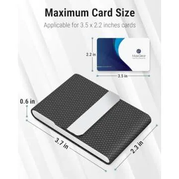 MaxGear Business Card Holder, PU Leather & Stainless Steel Business Card Case for Men or Women, Slim Name Cards Holder RFID Blocking Credit Cards Carrier with Magnetic Closure, Black Carbon
