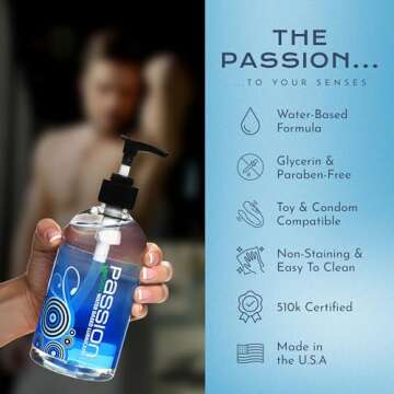 Passion Natural Water-Based Personal Lubricant, 16 Fl Oz - Premium, Non-Sticky, Easy-to-Clean Formula for Smooth, Comfortable Use